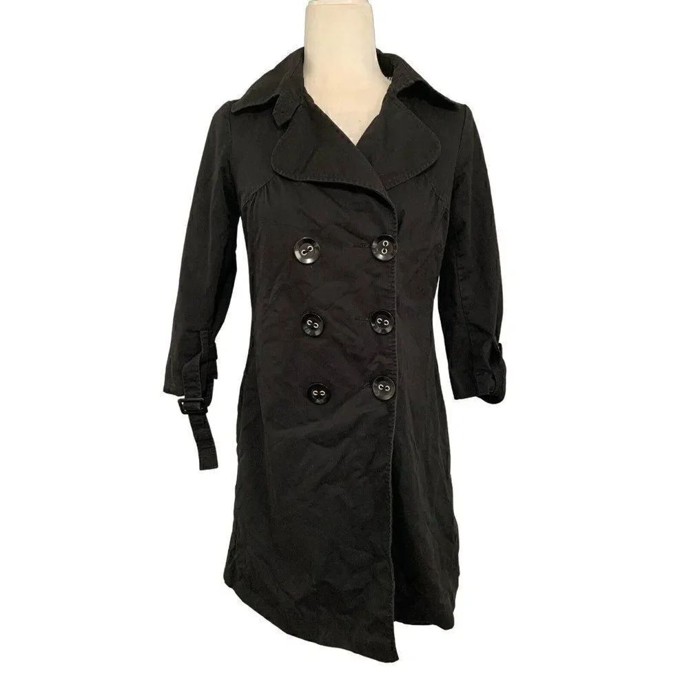 Forever 21 womens solid black long sleeve trench coat jacket small